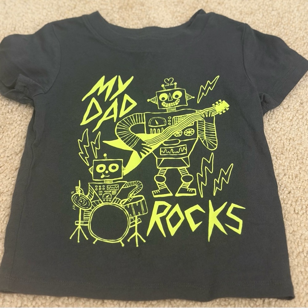 Cat & Jack Black Tee with Neon Yellow Robot Design